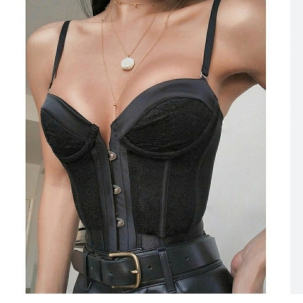 - House Of CB, 'Mikaelya' Black Lace Boned Corset, Size S